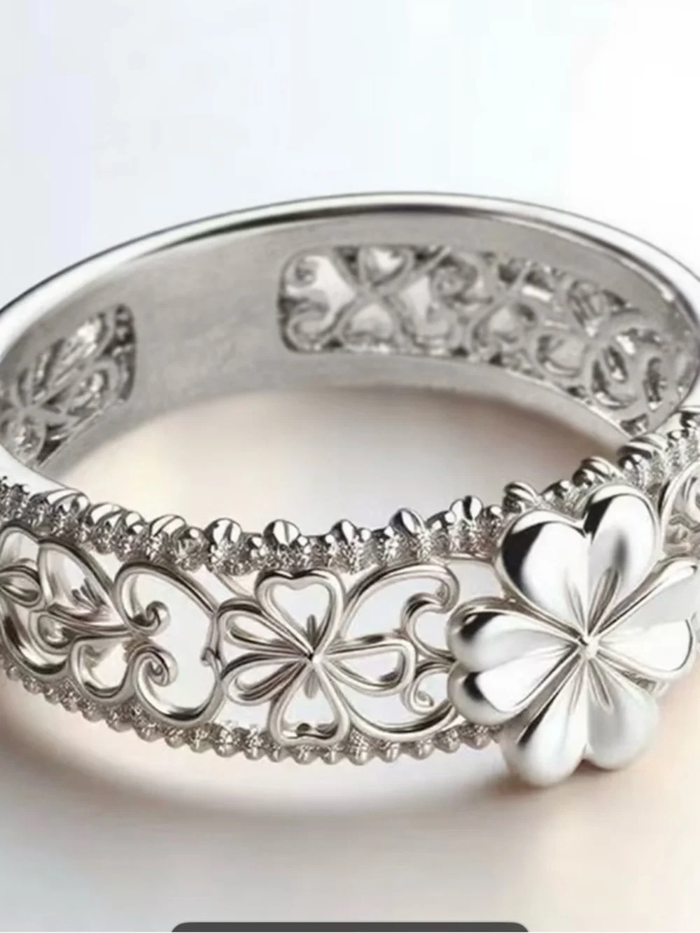 Silver Floral Clover Ring - Women Jewelry